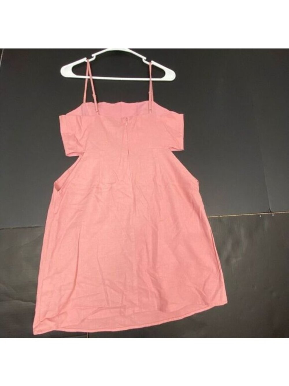 Melloday Pink Short Sleeve Sides Satin Mini Shift Square Neck Dress Women Size M